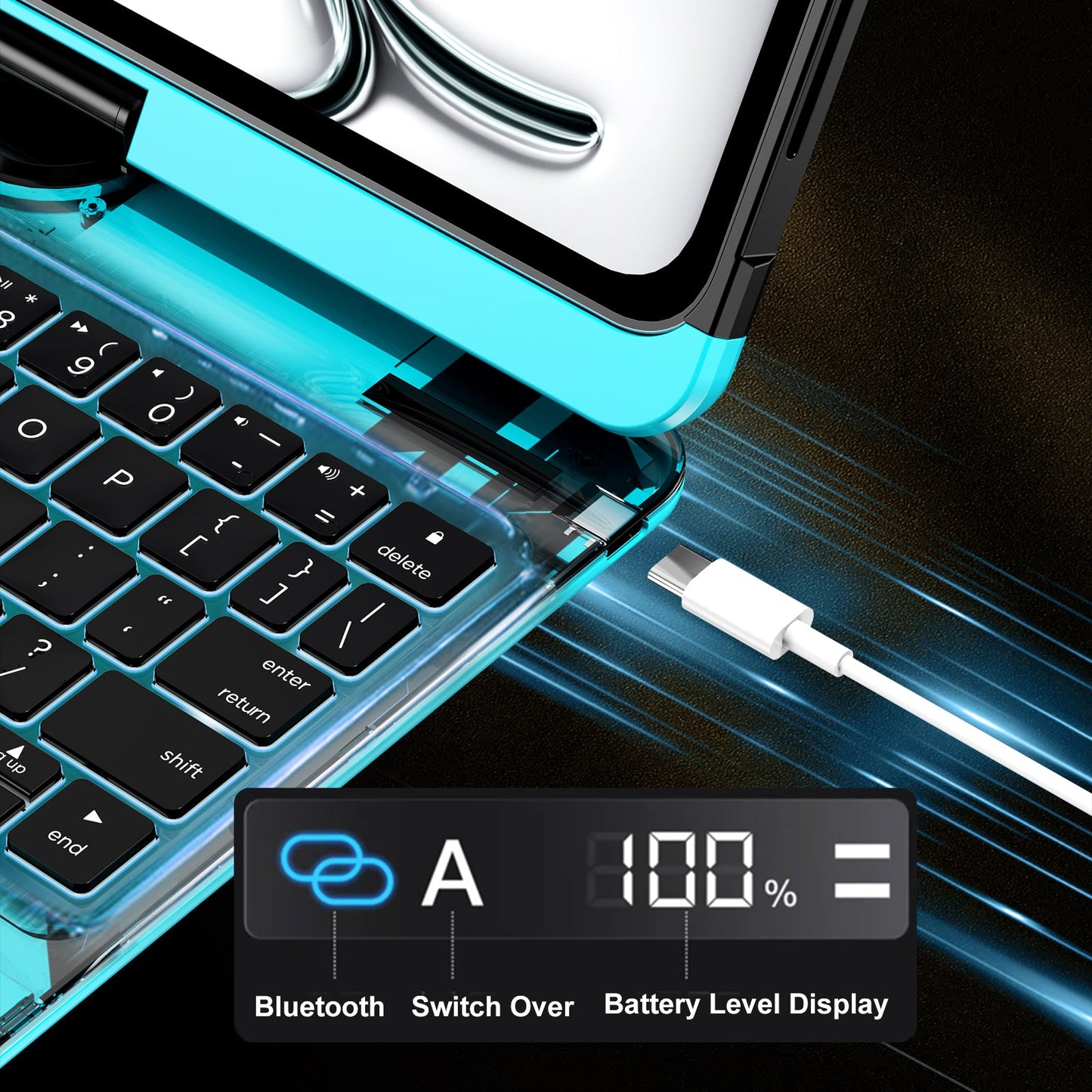 IOOIN New Y2K Color Keyboard Compatible with Apple iPad Blue